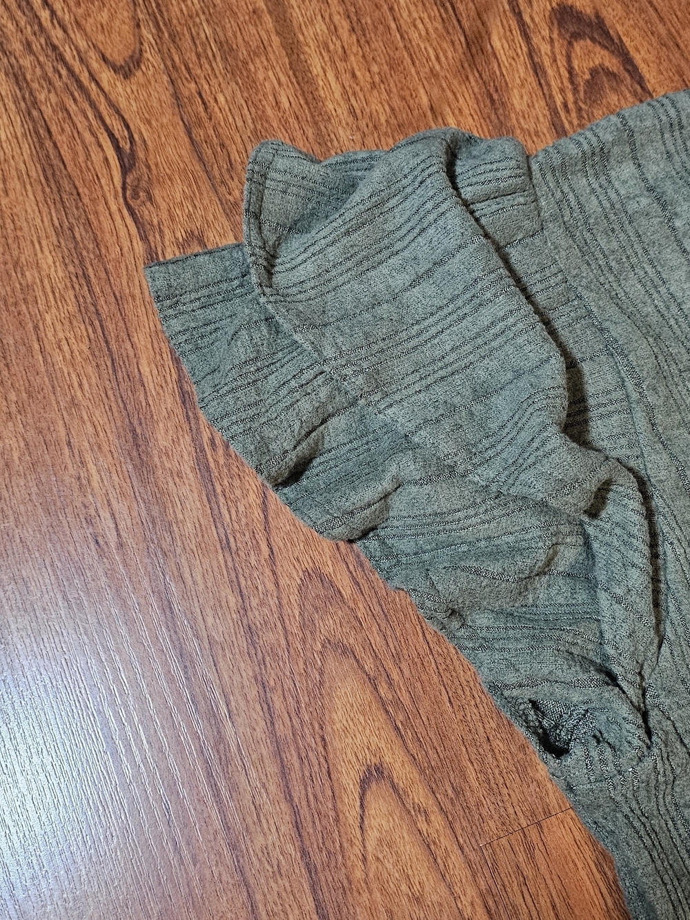 Square Neck Olive Green Flutter Sleeve Top - Picture 7 of 9